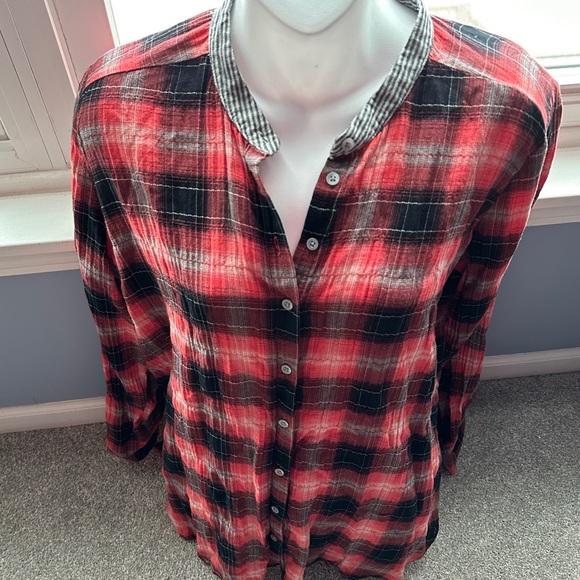 Like New C&C California Red/Black Plaid Button Up Shirt, Banded Stripe C… - Picture 2 of 7